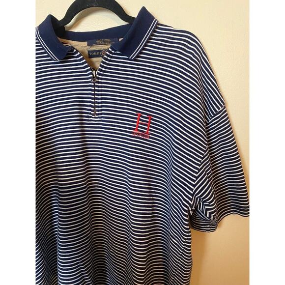 vintage Tommy Hilfiger men’s polo zip up xl blue and white striped t-shirt tee - Picture 1 of 4